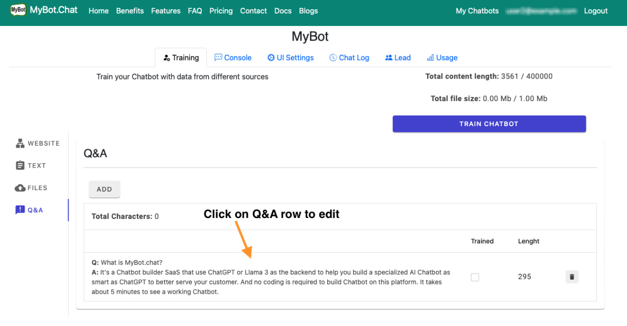 Add Q and A to train Chatbot