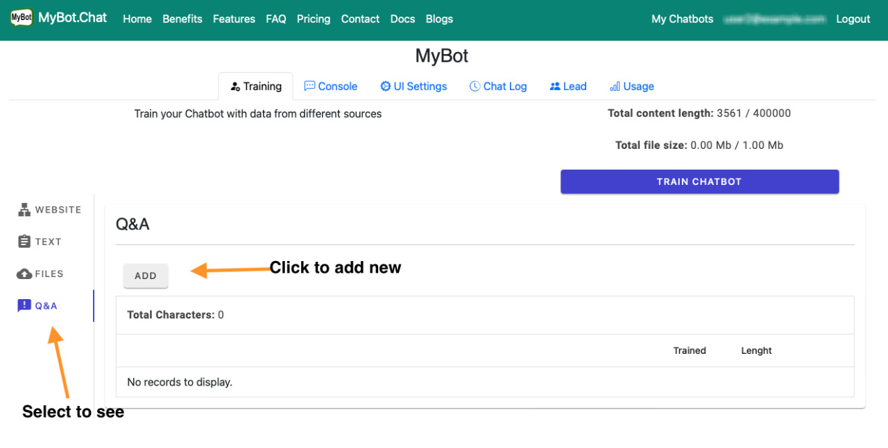 Add Q and A to train Chatbot