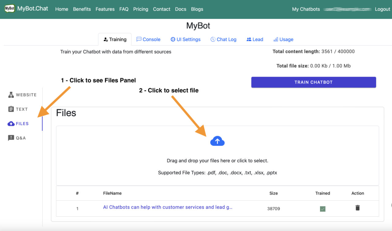 Import files content to train Chatbot